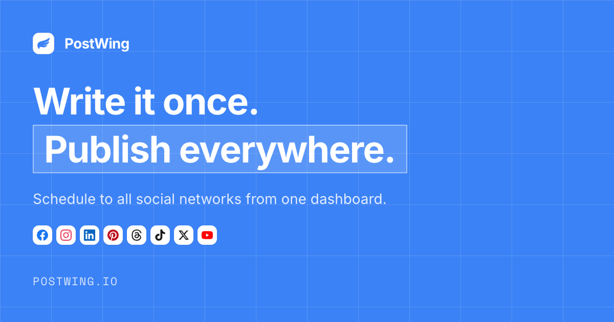 postwing.io — Stop posting one platform at a time. PostWing lets you write once and schedule to all 8…